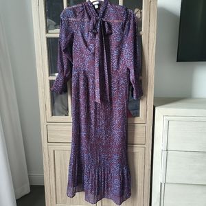 Purple blue micro animal print midi dress